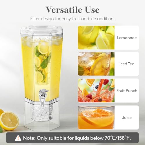 Large 1.6 Gallon Drink Dispenser with Fruit Infuser and Ice Storage - Party Beverage Dispenser Set