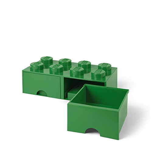 Dark Green LEGO Brick Drawer with 8 Knobs & 2 Stackable Drawers