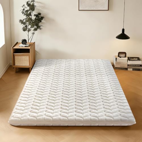 LILYVIBEBEARHAPPY Premium White Full Japanese Floor Mattress 54x75in - Thick Support Foam Tatami Bed for Adults & Kids