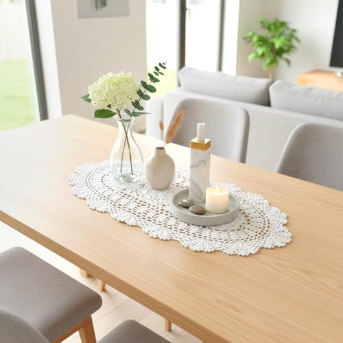 Oval Lace Table Runner, 12x24 Inch Handmade Vintage Crochet Runner