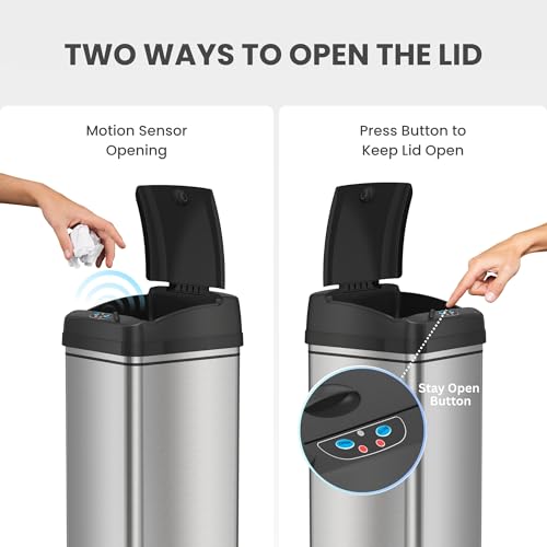 Sensor Touchless Kitchen Trash Can 13 Gallon Stainless Steel with Odor Filter