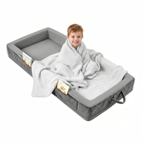 Toddler Portable Travel Bed Grey - Foldable & Washable Floor Bed for Kids
