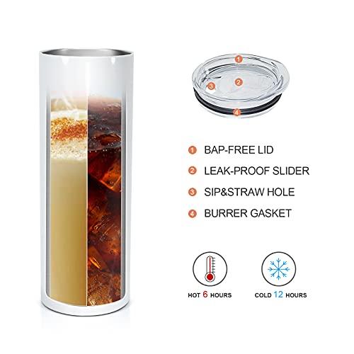 A-10P 10 Pack Sublimation Tumblers 20 OZ Straight Skinny Stainless Steel with Straw