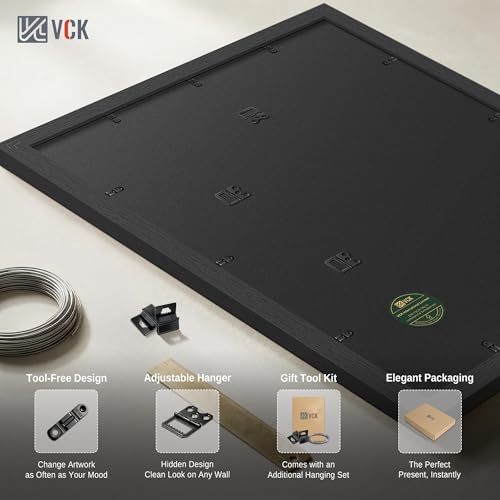 VCK 18x24 Poster Frame Set - Black Wood 5 Pack with 16x20 Mat - Gallery Wall