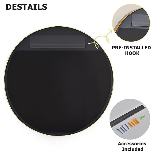 Gold 24-Inch Round Wall Mirror with Metal Frame - Modern Bathroom & Vanity Decor Variation of THIS listing