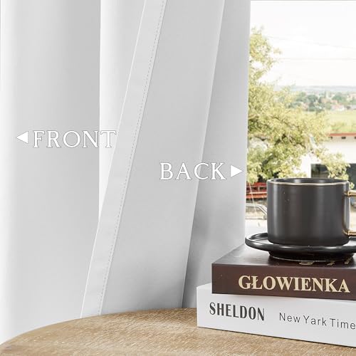 52W x 63L Linen Blackout Curtains - White, 2 Panels for Bedroom