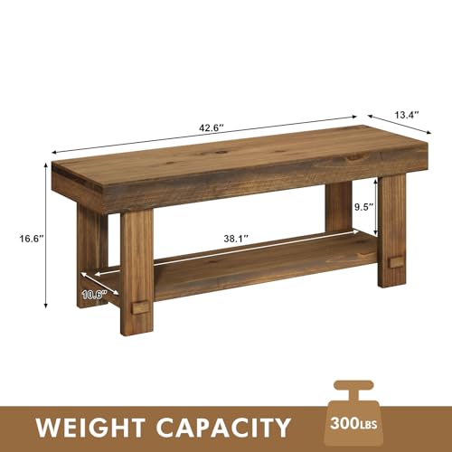 42.6-Inch Solid Wood Entryway Bench Farmhouse Narrow Storage Seat