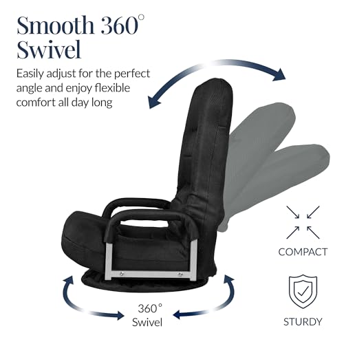 Swivel Gaming Floor Chair with Lumbar Support & Adjustable Backrest - Black/Black 22.5x22x30 in