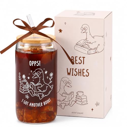 KORHONEN Book Lover Gifts for Women - Funny Bookish Reader Glass Cup, 16oz, Includes Gift Box
