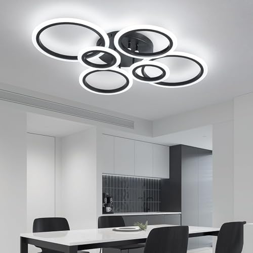 Shine LUEST 6 Rings Black Modern LED Ceiling Light Fixture, Flush