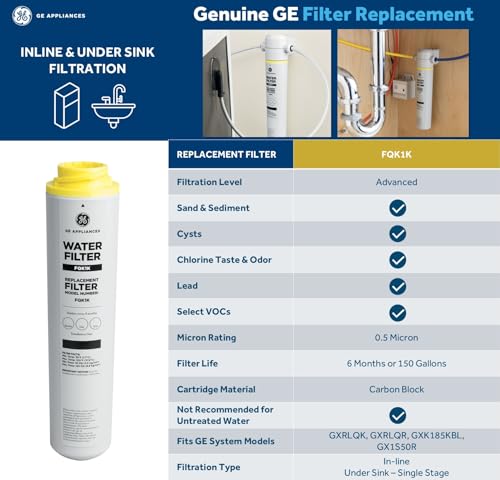 Under Sink Water Filter Replacement Cartridge - Fits GE GXRLQK System, Reduces Sediment & Impurities, 1 Pack