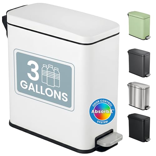 iTouchless 3 Gallon Step Trash Can with Lid & Deodorizer - Chalk White