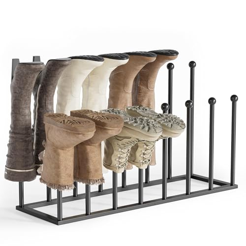 Freestanding Boot Rack for 8 Pairs - Black Shoe Organizer with Variation Large Poles