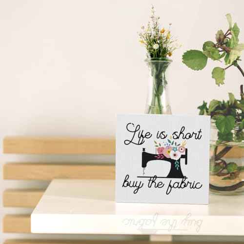 SENJIAN Sewing Room Decor Sewing Supplies Birthday Wooden Box Sign for Home Office Bedroom Living Room Desk Table Decoration
