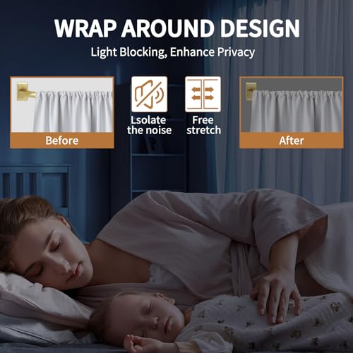 Gold Curtain Rods 48-90 Inch Wrap Around Heavy Duty Window Treatment, Modern Room Darkening