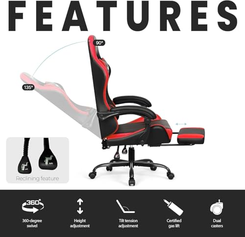 N-GEN Gaming Chair with Footrest, Lumbar Support, High-Back, Red Black Variation