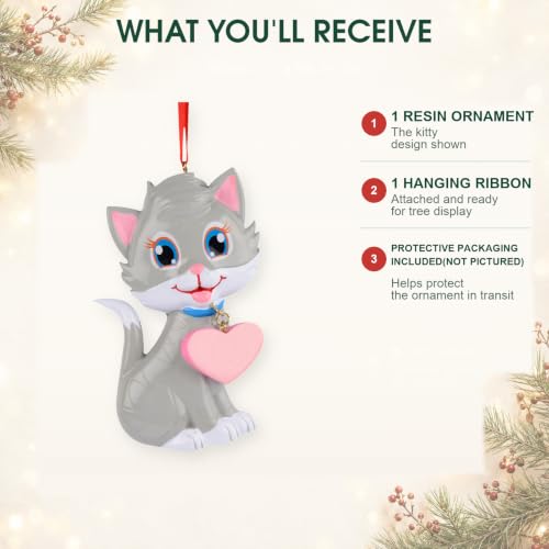 Personalized Cat Christmas Ornament - Custom Pet Memory Gift with Heart Tag