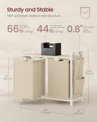 Laundry Hamper with Shelf and 2 Removable Bags - Cappuccino Beige + Natural Beige, 92L