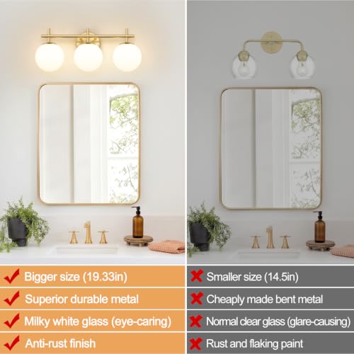 Brushed Gold 3-Light Bathroom Vanity Light Fixture with White Glass Globes - Variation of Brushed Gold / 3-Light