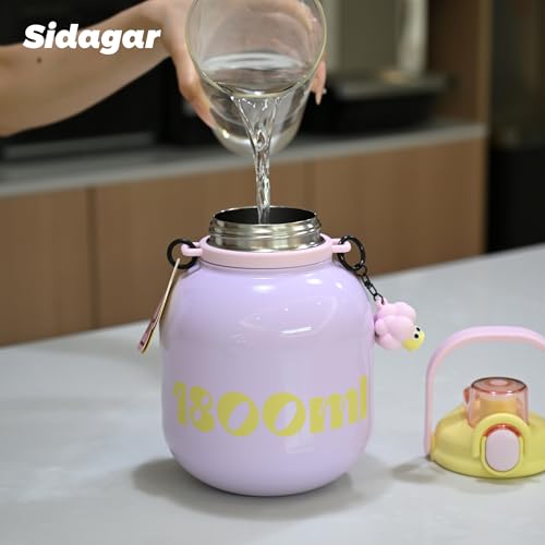 60 oz Insulated Water Bottle with Straw - Purple, Leak-Proof, Double Wall Vacuum