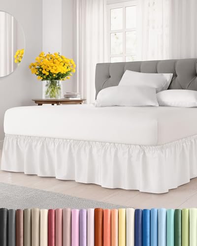 King Size Wrap Around Bed Skirt - 15 Inch Drop - Antique White - Elastic Stay Put