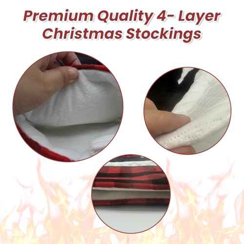 Dog Christmas Stocking Dual-Layer, 20 inch Dog Stocking Single, Pet Christmas Stockings with 3D Black Doggy, Large Animal Buffalo Red Plaid Xmas Stockings for Dogs Family Decorations