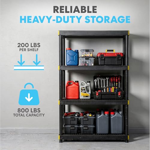 4-Tier Heavy Duty Plastic Storage Shelf - Garage & Basement Organizer, 36x18x57 Inches, 200 lbs per Shelf - Variation of 18