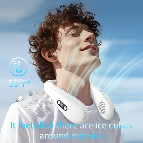 Bladeless Neck Fan with Cooling Plate 6000mAh Portable White 8.2x7.8in