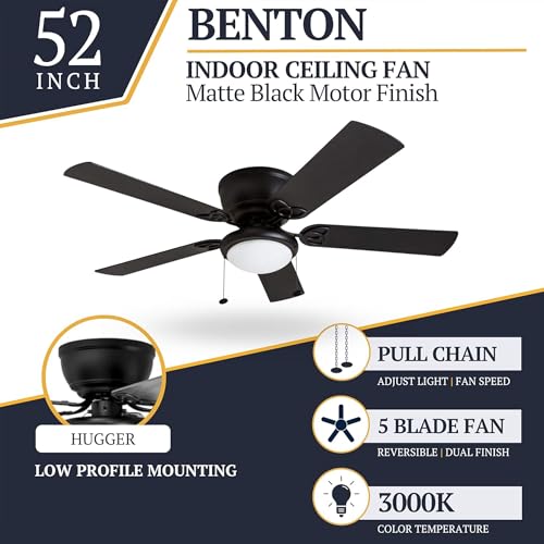 Ceiling Fan with Light and Reversible Blades - Matte Black / Gray Cedar, 52 Inch