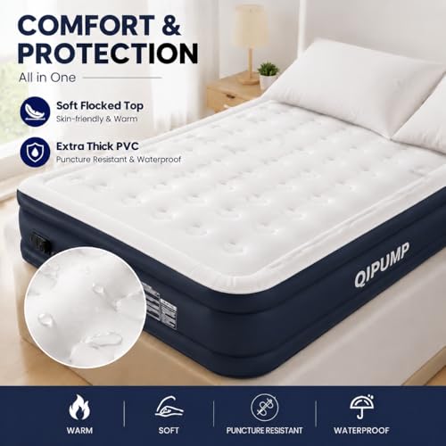 Queen Air Mattress with Built-in Pump - 19 Inch Hotel Height, 800 lbs Capacity