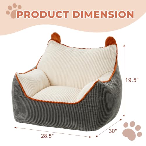 Kids Bean Bag Chair 28-Inch Plush Sofa for Reading & TV - Beige-Grey Variation