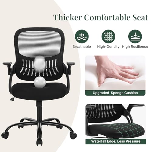 Ergonomic Office Desk Chair with Flip-Up Armrest & Lumbar Support