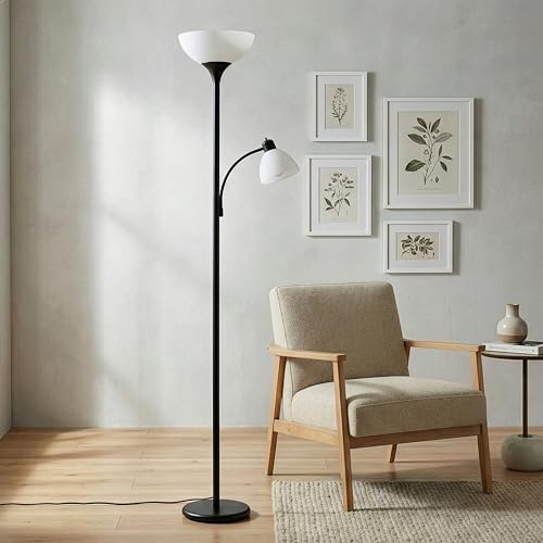 Black Brightech Sky Dome Plus LED Floor Lamp with Reading Light - Dimmable Torchiere