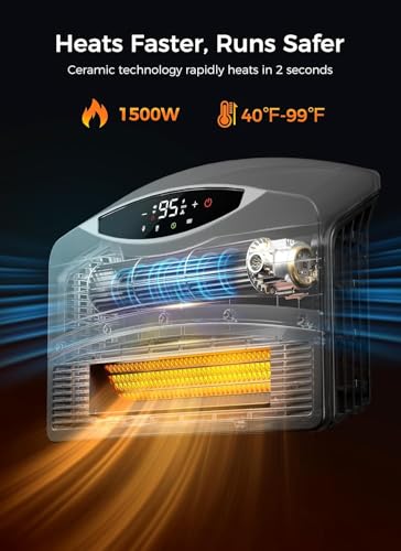GiveBest 1500W Portable Wall-Mounted Electric Space Heater with WiFi & Remote Control - Grey