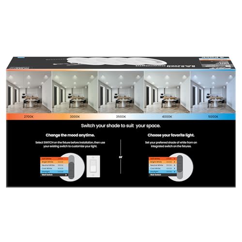 Feit Electric 6-Pack 5/6in LED Recessed Downlight Retrofit Kits, 120W Equiv, Dimmable, Adjustable White 2700K-5000K