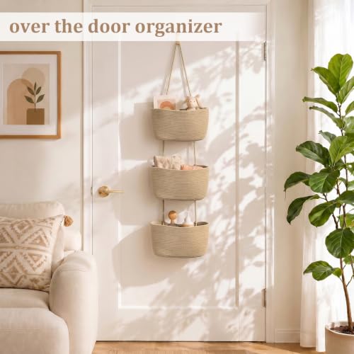 TeoKJ 3-Tier Over-the-Door Woven Jute Storage Basket Wall Organizer