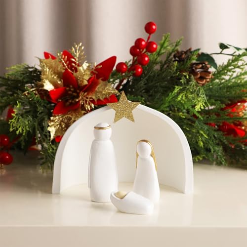 Juegoal Mini Nativity Scene Set - 4 Resin Religious Christmas Ornaments