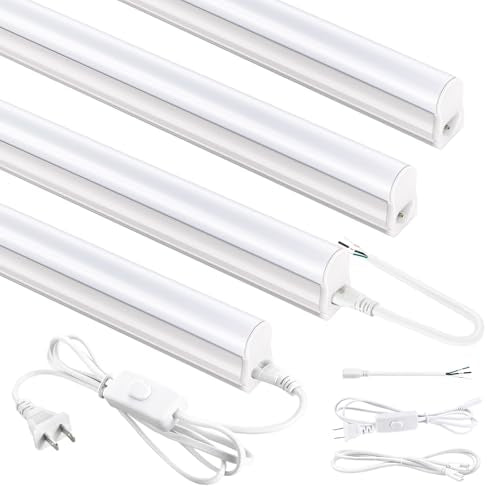 4 Pack LED Shop Lights 2300LM 6500K Bright White Garage Ceiling Fixtures Linkable