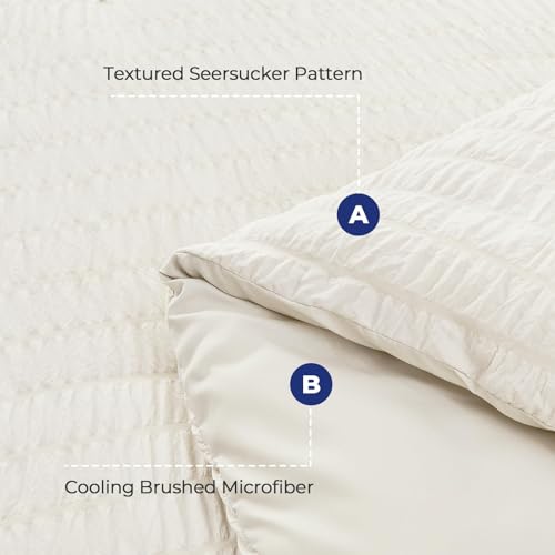 Oversized King Comforter Set Ivory Seersucker 7 Pieces All Season Bed in a Bag