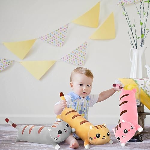 AFAN Long Cat Plush Cute Cat Body Pillows Kawaii Stuffed Animals Plushies Soft Cuddly Cotton Plush Toys Room Decor Gifts for Kids Girls Boys Adults (Yellow, 25.9 Inch)