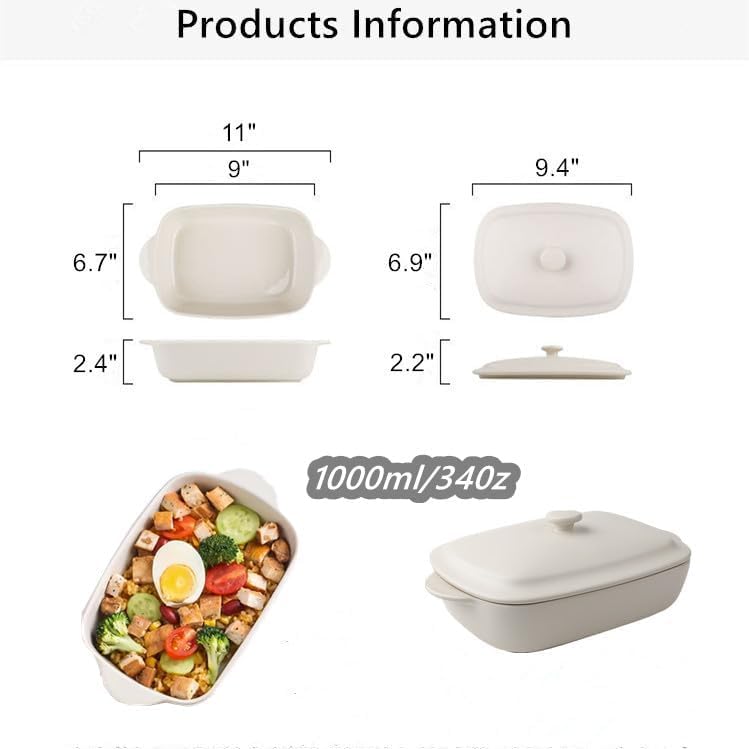 Skiennix Ceramic Casserole Dish - 33oz Covered Rectangular Bakeware with Lid | Oven & Dishwasher Safe