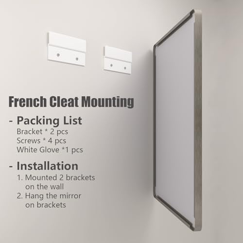 CHARMOR 28x32 Inch Silver Brushed Nickel Wall Bathroom Mirror - Vertical or Horizontal Mount, Tempered Glass