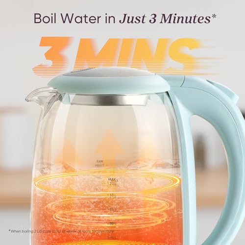 Cosori Electric Kettle, No Plastic Contact With Water, Wide Mouth For Easy Cleaning, Auto Shut Off, 1.7L Tea Kettle & Hot Water Boiler, Water Heater & Teapot, Borosilicate Glass, Black, 1500W