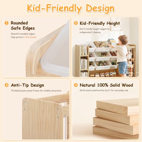 Anmon 3-in-1 Montessori Toy Organizer with Bookshelf & 9 Clear Bins - 59W