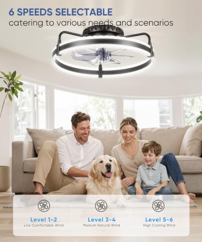 Crazypai 20'' Black Dimmable Ceiling Fan with Lights, Remote & App Control