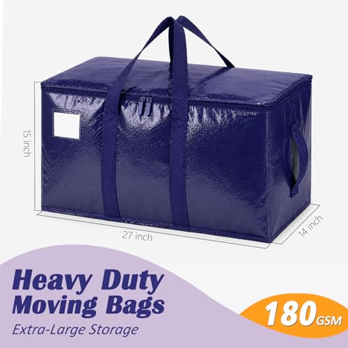 Heavy Duty Moving Bags 6 Pack - Extra Large Waterproof Storage Tote, Dark Blue