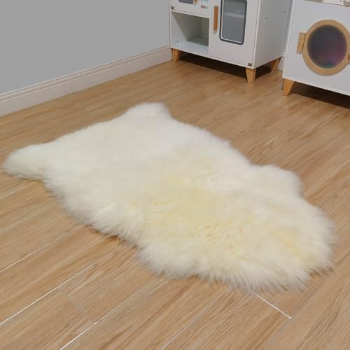 Australian Sheepskin Rug 2x3 ft Natural White Lambskin Area Rug - Oblong