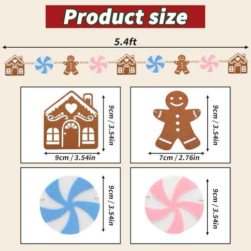 Pink Gingerbread Christmas Decorations- Pastel Candyland Christmas Decorations Candy Garland with Felt Gingerbread House - Winter Party Decor Indoor