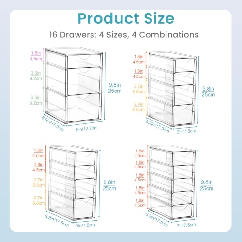 Vtopmart Acrylic Desk Organizer Set with 16 Drawers - Variation B, 4 Pack