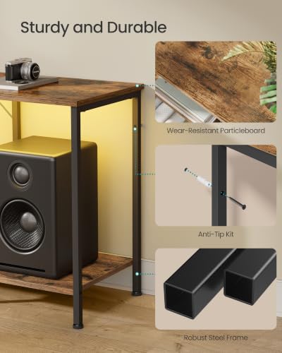 Rustic Brown 70-Inch TV Stand with LED Lighting and Storage - 13.8 x 61.8 x 23.6 Inches